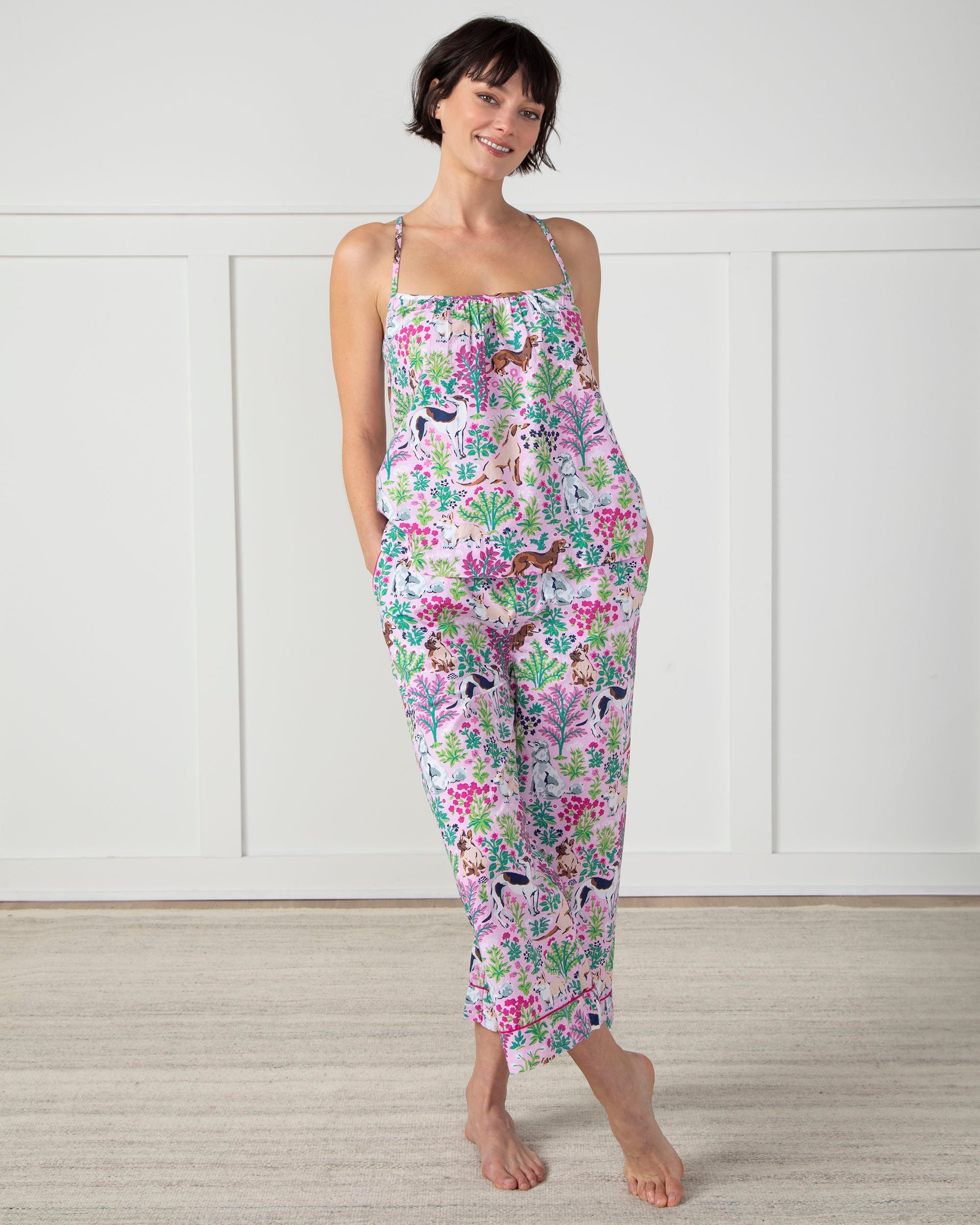 Must Love Dogs - Cami Cropped Pants Set - Pink Peony