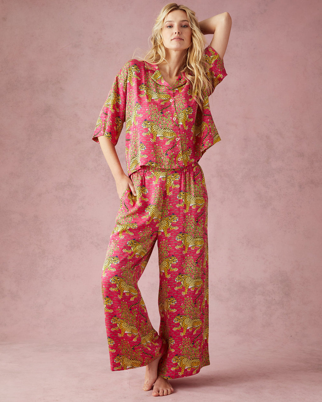 Bagheera - Satin Wildest Dreams Pajama Set - Hot Pink