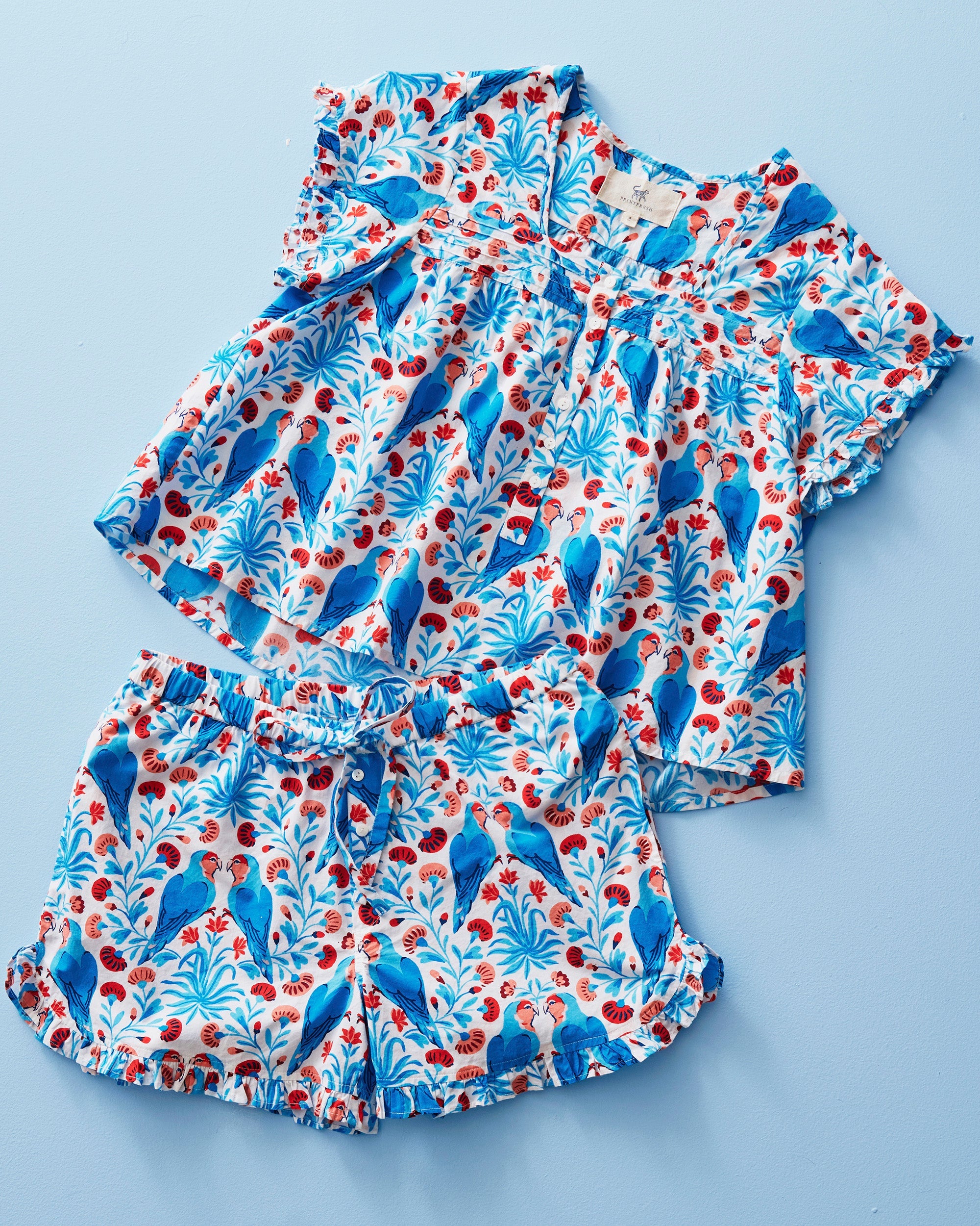 Lovebirds - Pintuck Short Set - Blue Cloud